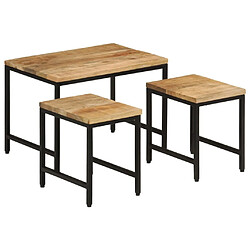 Maison Chic Lot de 3 Tables basses gigognes pour salon | Table à café bois de manguier massif brut et fer -GKD12714