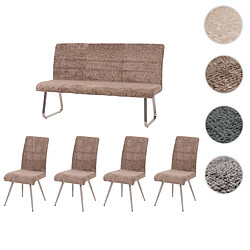 Mendler Set de salle à manger HWC-G55, set de 4 chaises + banc 160cm, inox brossé tissu/textile chenille ~ brun