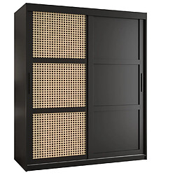 Abiks Meble Armoire Plecionka wiedenska 3 à Portes Coulissantes 200/150/62 2 Portes (noir)