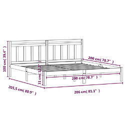 vidaXL Cadre de lit sans matelas marron miel bois massif 200x200 cm pas cher