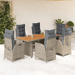 vidaXL Ensemble à manger de jardin et coussins 7 pcs gris rotin