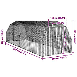 vidaXL Poulailler 2,5x8x2,25 m acier galvanisé pas cher