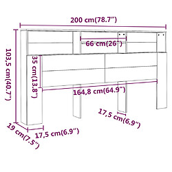 vidaXL Armoire de tête de lit Gris béton 200x19x103,5 cm pas cher
