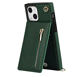 Coque en TPU + PU anti-rayures avec béquille, porte-cartes et lanière vert pour votre iPhone 13 mini 5.4 pouces