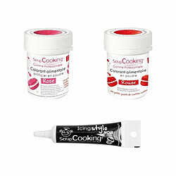 Scrapcooking 2 colorants alimentaires rouge-rose + Stylo glaçage noir