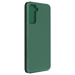 Avizar Housse Samsung Galaxy S21 Plus Clapet Porte-carte Dragonne Effet Carbone vert