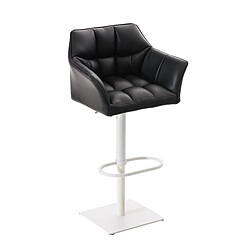 Decoshop26 Tabouret de bar chaise haute de comptoir couture carrées assise en PVC noir cadre en métal blanc 10_0004740