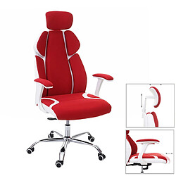 Decoshop26 Fauteuil de bureau pivotant mécanisme à bascule dossier accoudoirs en tissu + PVC rouge/blanc 04_0006206