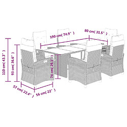 Acheter vidaXL Ensemble à manger de jardin coussins 7pcs Noir Résine tressée