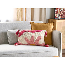 Beliani Coussin ACTAEA Coton 30 x 50 cm Floral Touffeté Rose