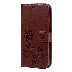 Wewoo Housse Coque Étui en cuir avec rabat horizontal relief Rose fentes pour cartes et porte-cartes Xiaomi Redmi 7A Marron