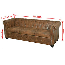 vidaXL Canapé Chesterfield 3 places cuir artificiel marron pas cher