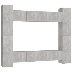 Maison Chic Ensemble de meubles TV 8 pcs | Banc TV Moderne pour salon | Meuble de Rangement - Gris béton Aggloméré -MN65383