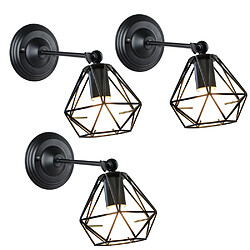 Stoex 3x Vintage applique mural industrielle design forme cage diamant lampe de plafond métal luminaire pour Salon Chambre Salle à manger (sans ampo