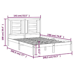 vidaXL Cadre de lit sans matelas noir 135x190 cm bois de pin massif pas cher