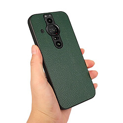 Coque en TPU + cuir véritable texture litchi, anti-rayures vert pour votre Sony Xperia Pro-I