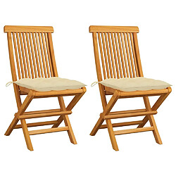 Maison Chic Lot de 2 Chaises de jardin,Fauteuil d'extérieur avec coussins blanc crème Teck massif -MN98674