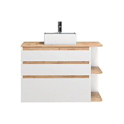 Vente-Unique Meuble de salle de bain suspendu simple vasque - Coloris naturel clair et blanc - 94 cm - ANIDA