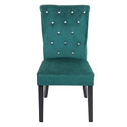 Acheter Decoshop26 Chaise à manger cuisine en velours vert foncé avec décoration bouton cristal pieds bois noirs 04_0002215