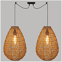 Pegane Lot de 2 lampes suspendues coloris beige et métal noir - diamètre 28 x hauteur 41 cm