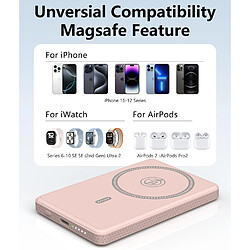 Avis SANAG Batterie Externe Magnétique 5000Mah, Chargeur Portable À Chargement Rapide Sans Fil, Power Bank Slim Avec Support Pliable, Mini Pack De Batterie Compatible Avec Iphone 14/15/16 (Rose)