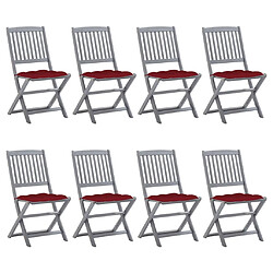 vidaXL Chaises pliables d'extérieur lot de 8 et coussins Bois d'acacia