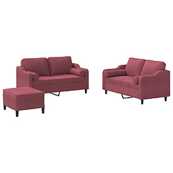 vidaXL Ensemble de canapés 3 pcs avec coussins rouge bordeaux tissu