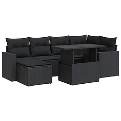 vidaXL Salon de jardin 7 pcs avec coussins noir résine tressée