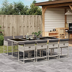 vidaXL Ensemble à manger de jardin et coussins 9 pcs gris clair rotin