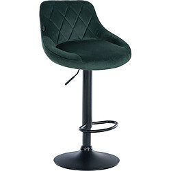 Decoshop26 Tabouret de bar en velours vert coutures décoratives pivotant support métal noir TDB10670