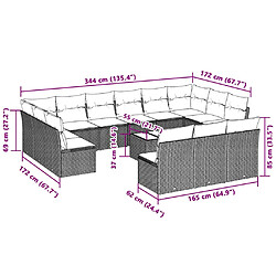 Avis vidaXL Salon de jardin avec coussins 14 pcs gris clair résine tressée