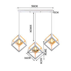 Stoex Lustre Creative Cube Blanc Plafonnier Antique À 3 Lumières Suspension Luminaire Rétro en Métal, Pour Bureau, Chambre À Coucher, Cuisine, Bar, E27 pas cher