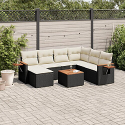 Maison Chic Ensemble Tables et chaises d'extérieur 8 pcs avec coussins,Salon de jardin noir résine tressée -GKD114356