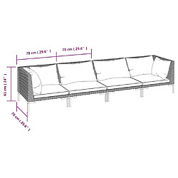 vidaXL Salon de jardin 4 pcs avec coussins Résine tressée Gris foncé pas cher