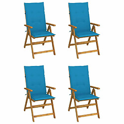 Maison Chic Lot de 4 Chaises inclinables de jardin avec coussins | chaises d'extérieur | Fauteuil Relax Bois d'acacia -GKD79303