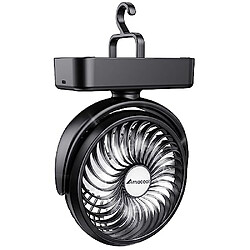 Ventilateur de Camping Portable avec Lanterne à LED - Ventilateur à Piles Rechargeable de 40H de Temps de Travail avec Crochet de Suspension pour les pannes d'urgence d'ouragan de Voiture de Tente RV