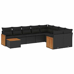 Maison Chic Salon de jardin 10 pcs avec coussins | Ensemble de Table et chaises | Mobilier d'Extérieur noir résine tressée -GKD72394