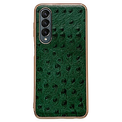 Coque en TPU + cuir véritable électroplaqué, texture autruche pour votre Samsung Galaxy Z Fold4 5G - vert