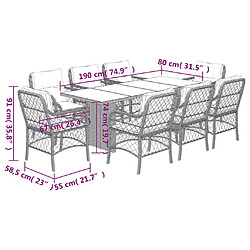 vidaXL Ensemble à manger de jardin et coussins 9 pcs gris clair rotin pas cher