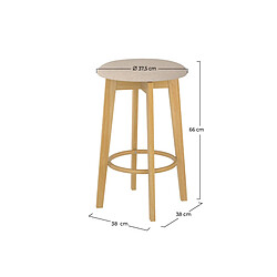 Rendez Vous Deco Tabouret de bar Vahina beige et bois clair 66 cm (lot de 2)