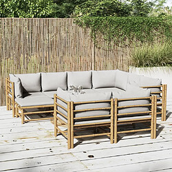 Maison Chic Salon de jardin 10 pcs + coussins - Mobilier/Meubles de jardin - Table et chaises d'extérieur gris clair bambou -MN48493