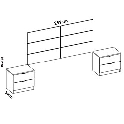 Pegane Ensemble de tête de lit avec 2 tables de chevet coloris chêne naturel, blanc - Longueur 258 x Profondeur 34 x Hauteur 121 cm