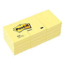 Notes repositionnables jaune classique Post-it 38 x 51 mm - bloc de 100 feuilles - Lot de 12