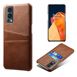 Coque en TPU + PU double porte-cartes, anti-chute, marron pour votre OnePlus Nord 2 5G