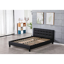 King Of Dreams frederic - Solide et Confortable Lit avec Sommier + Tête de Lit Capitonnee Couleur NOIR + Pieds en 10 cm pour matelas en 90x190 - 13 Lattes - revetement PVC Simili facile d'entretien - Montage Rapide et Facile