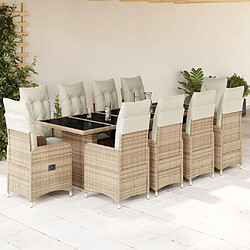 vidaXL Ensemble de bistro de jardin 11 pcs coussins beige poly rotin