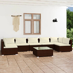 vidaXL Salon de jardin 8 pcs avec coussins Résine tressée Marron