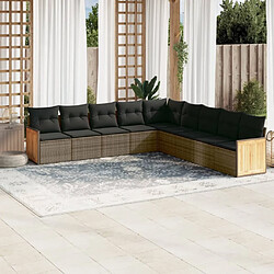 Maison Chic Salon de jardin 9 pcs avec coussins | Ensemble de Table et chaises | Mobilier d'Extérieur gris résine tressée -GKD66806