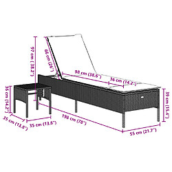 vidaXL Chaise longue avec table et coussin gris clair résine tressée pas cher