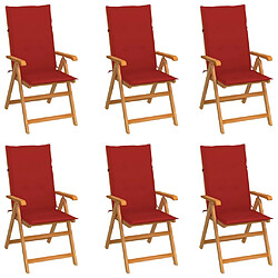 vidaXL Chaises de jardin lot de 6 avec coussins rouge Bois teck massif